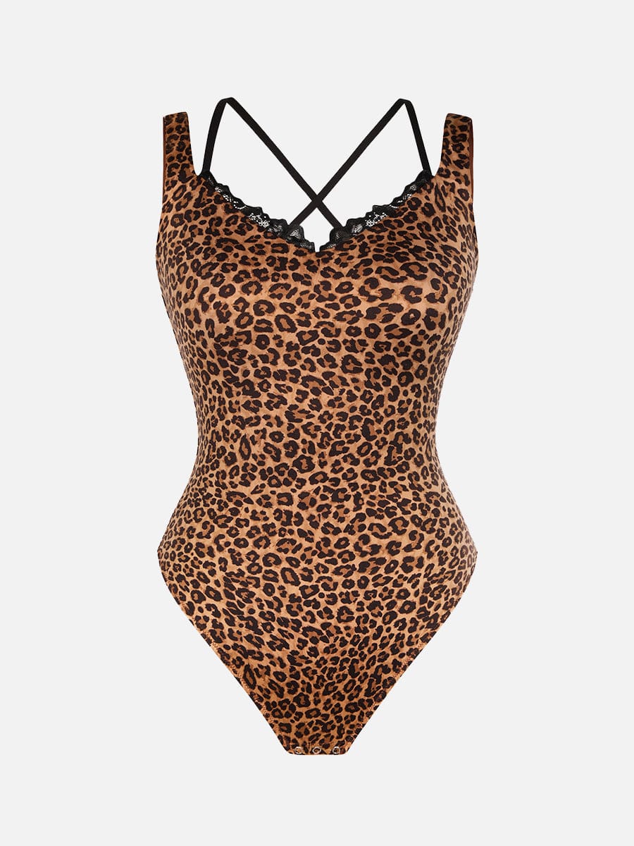 Wholesale Lace V-Neck T-Back Waist and Abdomen Shaping Thong Bodysuit.
