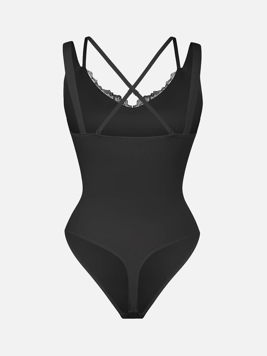 Wholesale Lace V-Neck T-Back Waist and Abdomen Shaping Thong Bodysuit.