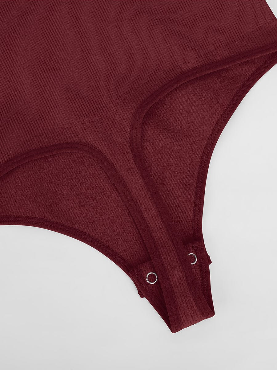 Wholesale Seamless Ribbed Sexy Hollow Scoop Neck Waist Tummy Control Thong Bodysuit.
