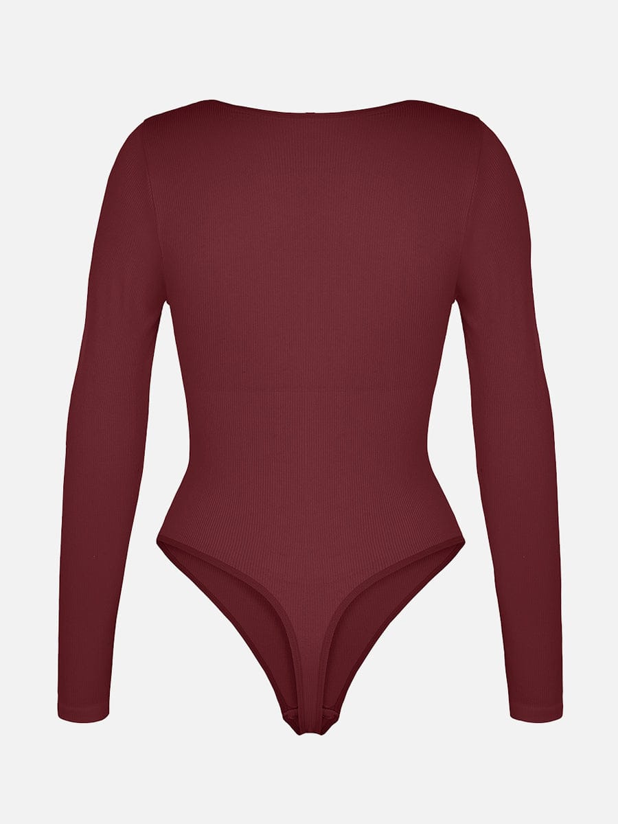 Wholesale Seamless Ribbed Sexy Hollow Scoop Neck Waist Tummy Control Thong Bodysuit.