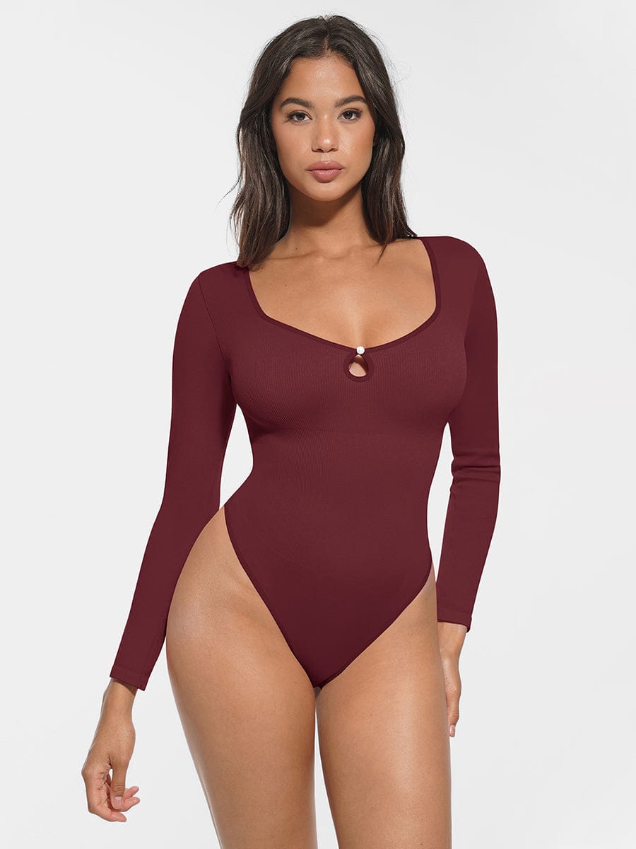 Wholesale Seamless Ribbed Sexy Hollow Scoop Neck Waist Tummy Control Thong Bodysuit.