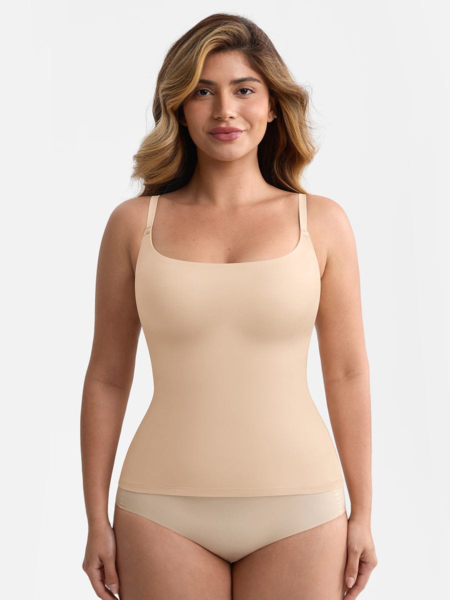 Wholesale Scoop Neck Tank Top with Light Shaping and Anti-Sheer Bust Lining.