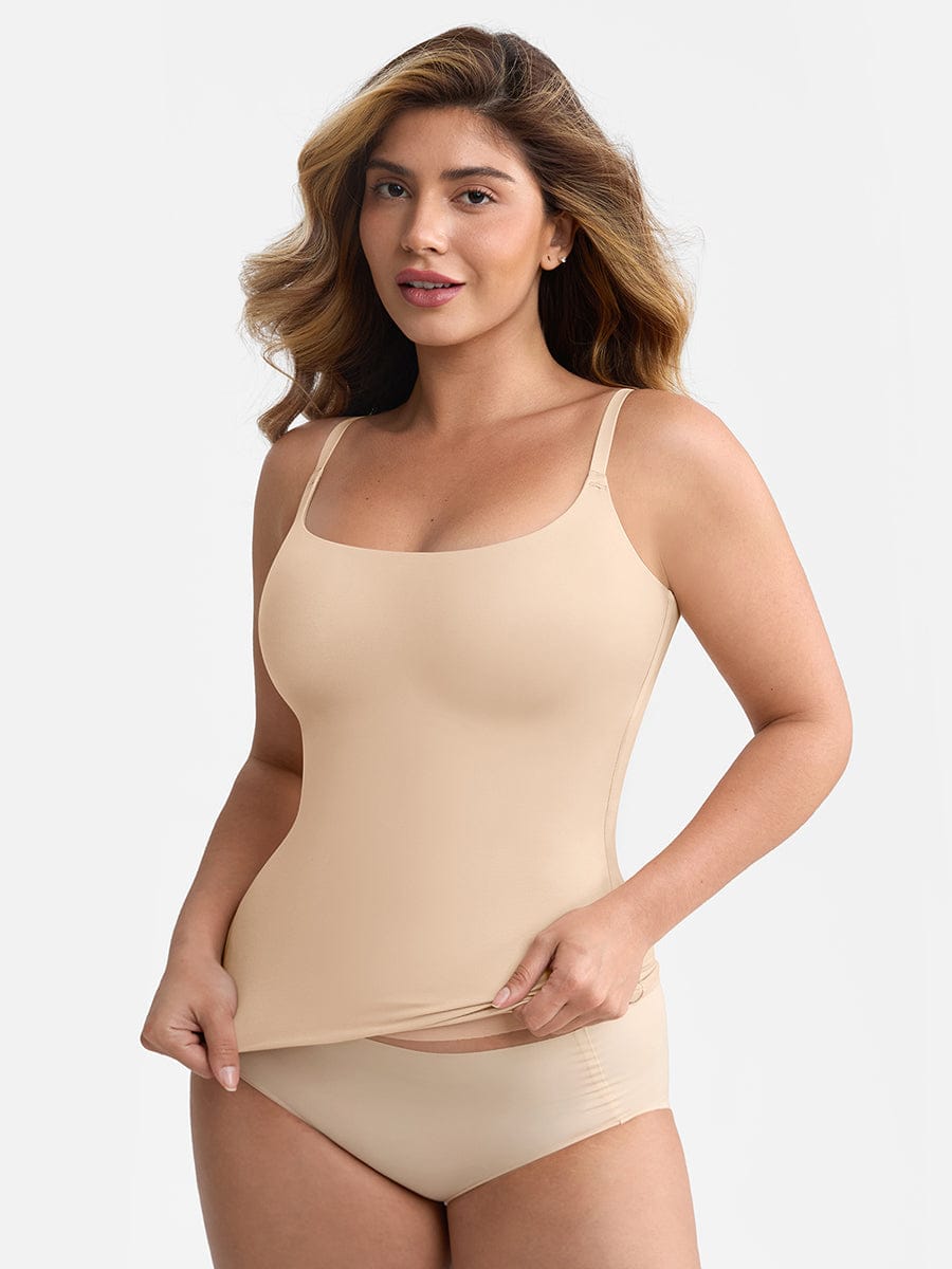 Wholesale Scoop Neck Tank Top with Light Shaping and Anti-Sheer Bust Lining.