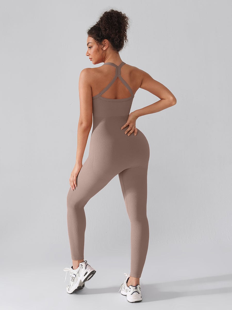 Wholesale Seamless Sports Shaping 2 in 1 Waist and Tummy Control Bra-free Jumpsuit.