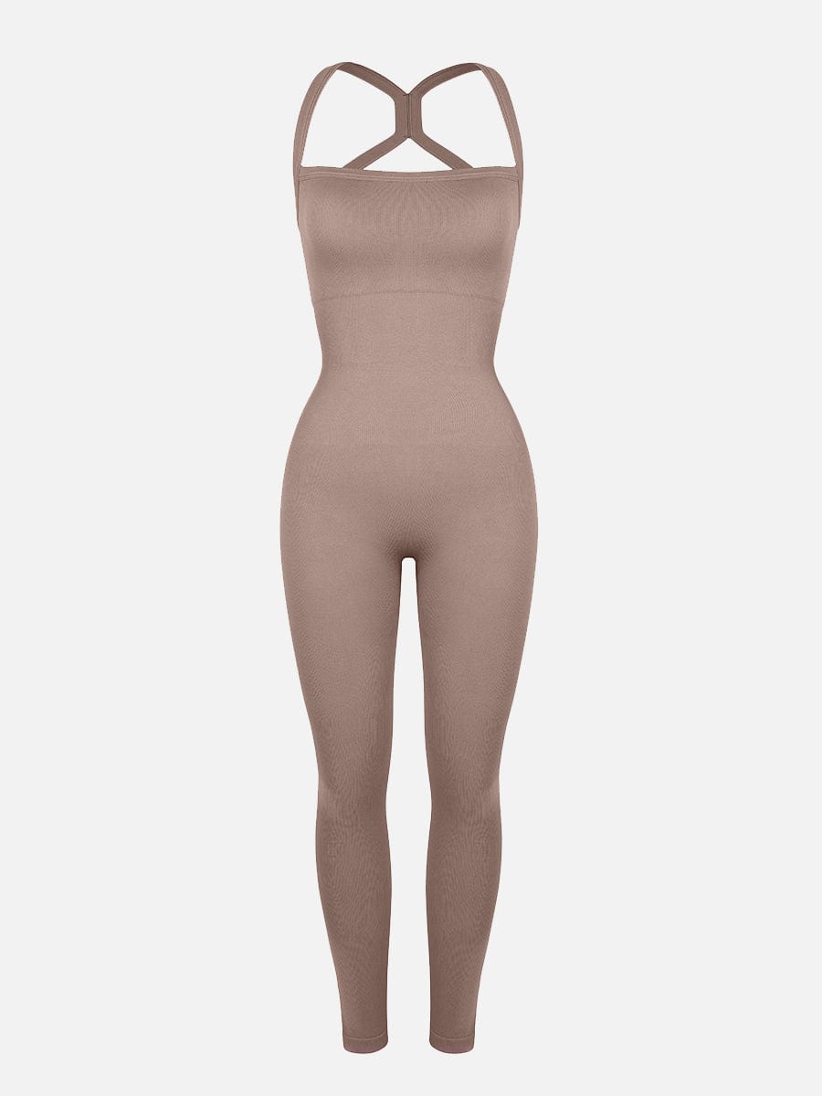 Wholesale Seamless Sports Shaping 2 in 1 Waist and Tummy Control Bra-free Jumpsuit.