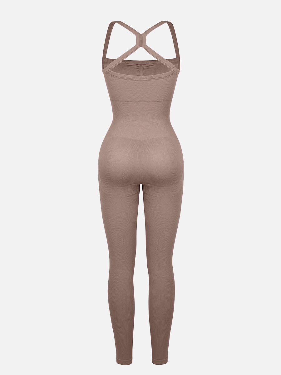 Wholesale Seamless Sports Shaping 2 in 1 Waist and Tummy Control Bra-free Jumpsuit.