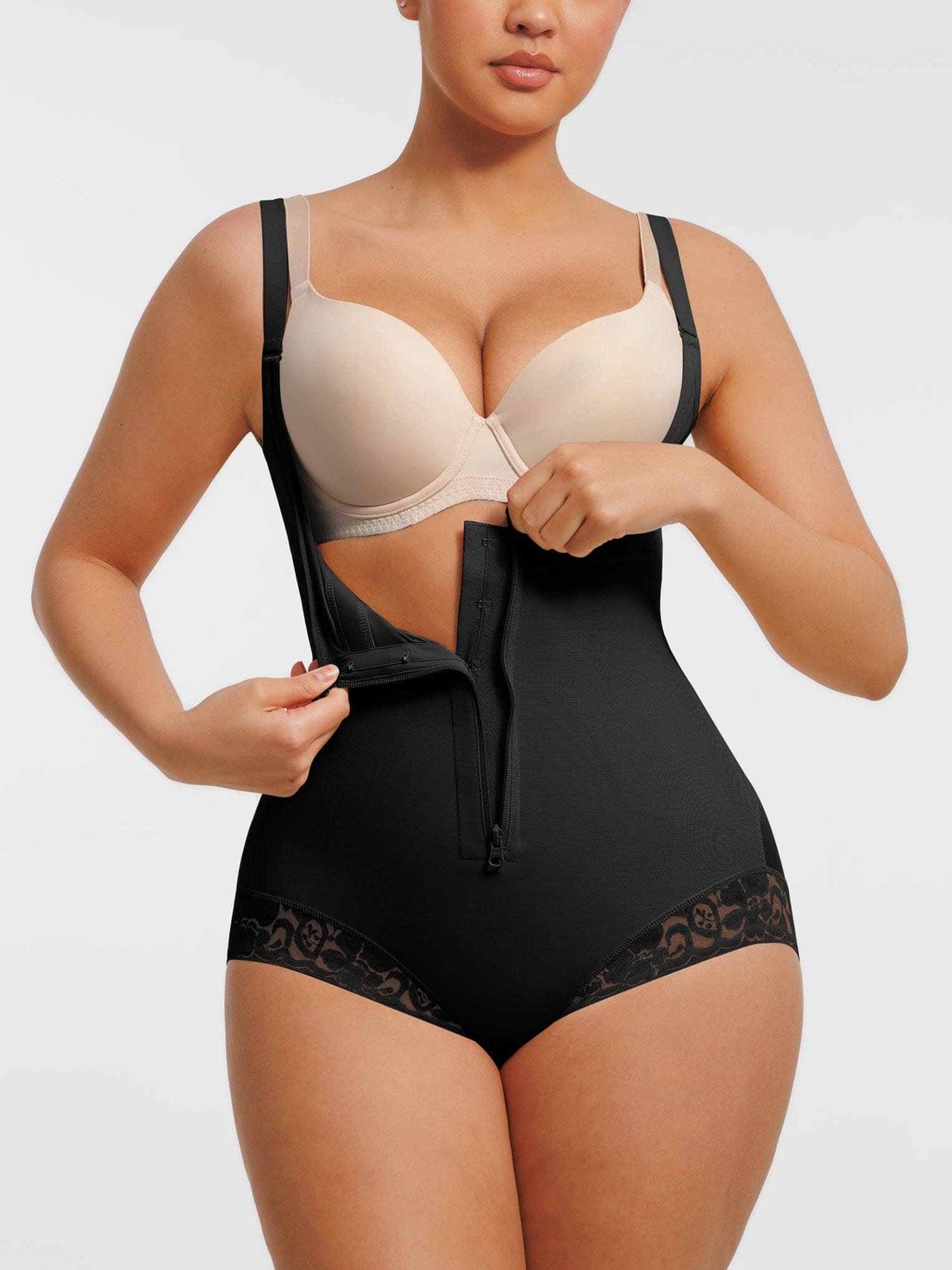 Wholesale U-shaped Bust Lifting Front Zipper Lace Shapewear.