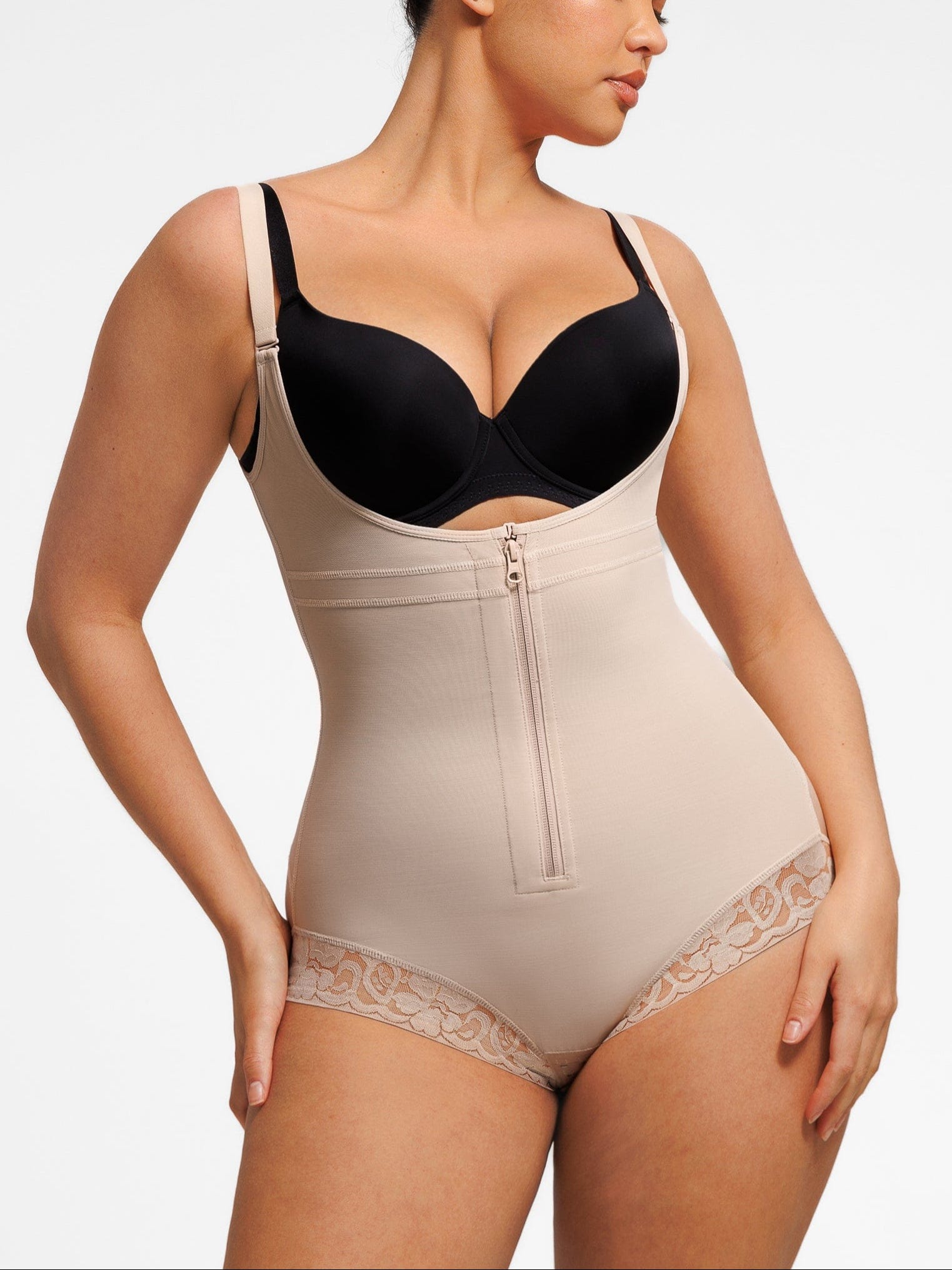 Wholesale U-shaped Bust Lifting Front Zipper Lace Shapewear.