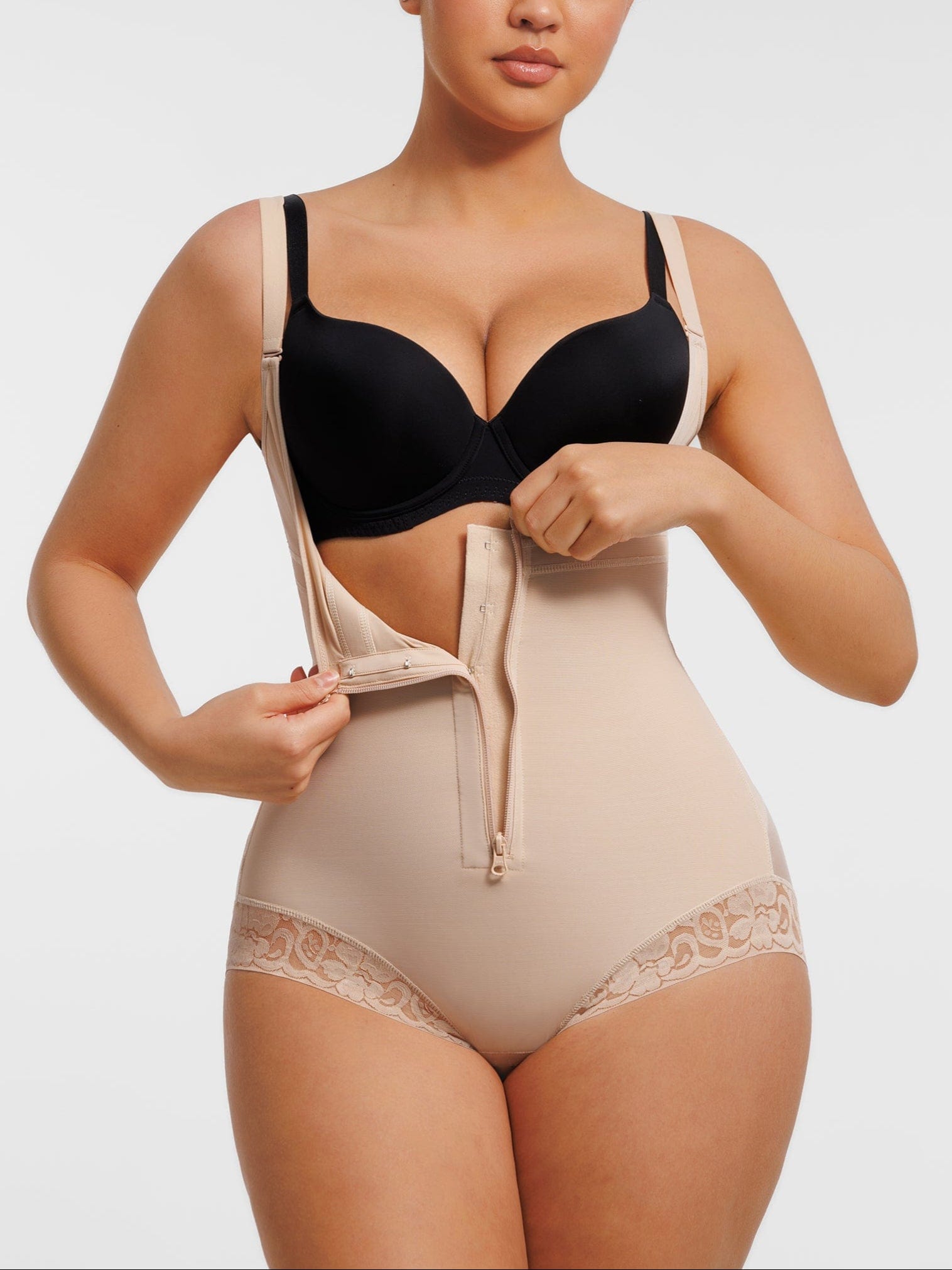 Wholesale U-shaped Bust Lifting Front Zipper Lace Shapewear.