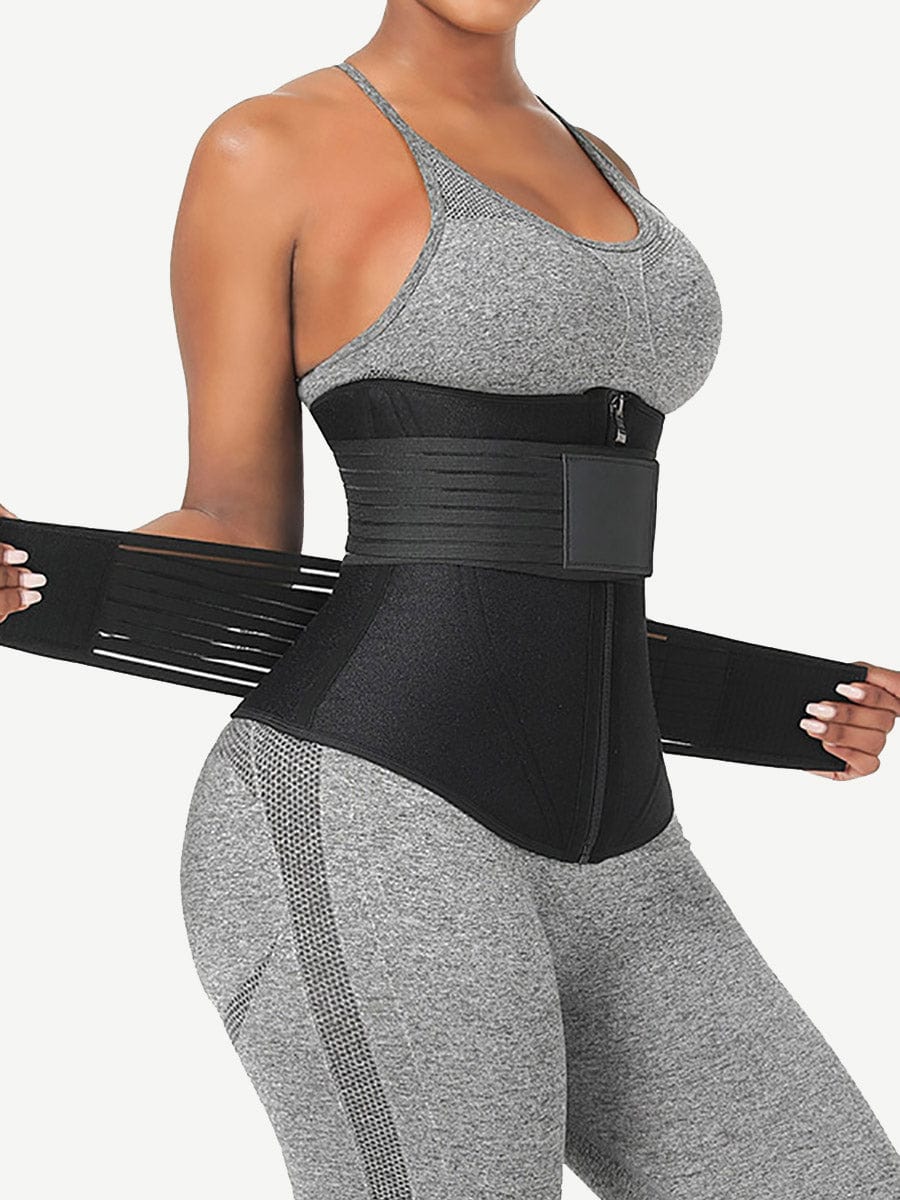 Wholesale Neoprene  Fat Burning Breathable Long Waist Trainer Double Elastic Waistbands Waist Trainer