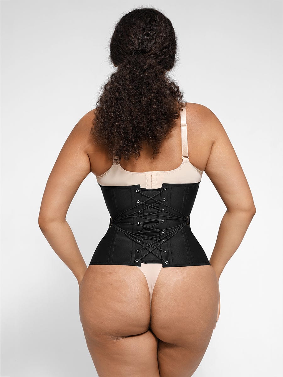 Wholesale U-Shaped 10 Steel Bones Latex Waist Trainer with Fan Lacing and Front Buckle Adjustment