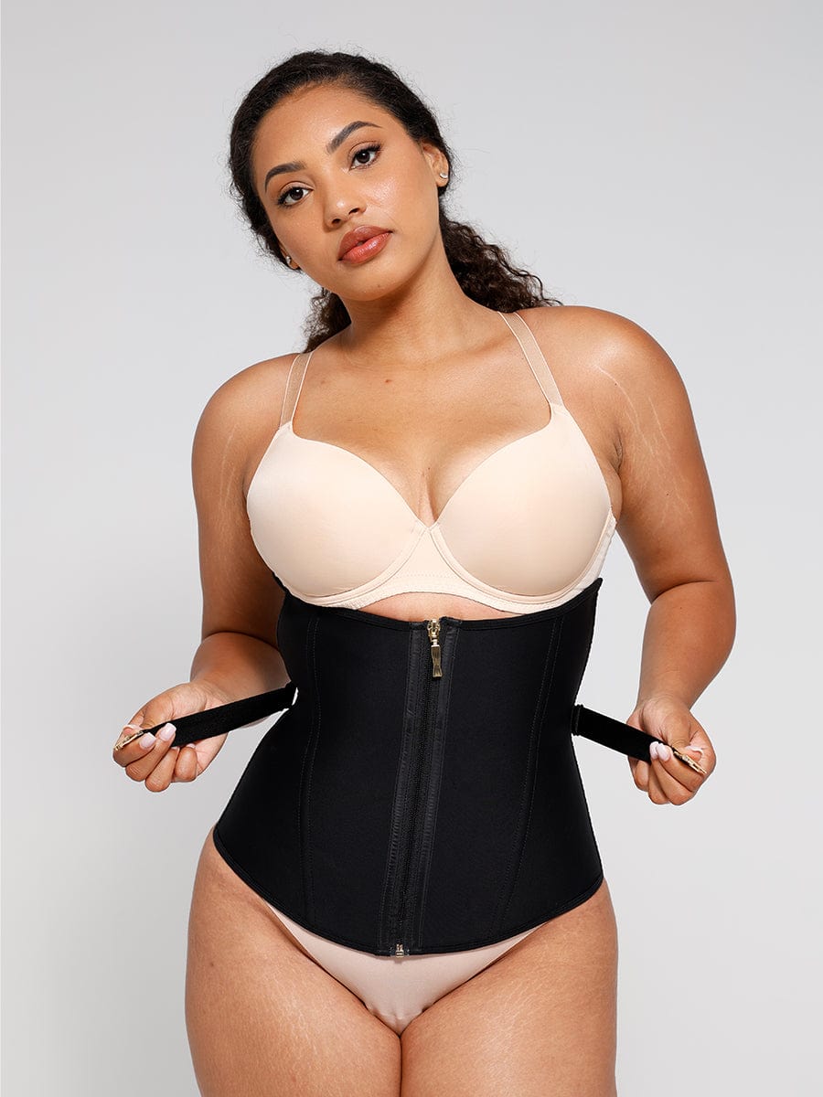 Wholesale U-Shaped 10 Steel Bones Latex Waist Trainer with Fan Lacing and Front Buckle Adjustment